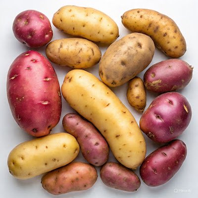 Flatlay de várias tipos de batata