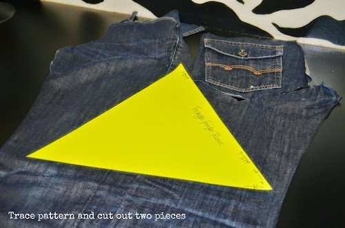 Aprenda a fazer essa bolsa triangular Denin com franjas