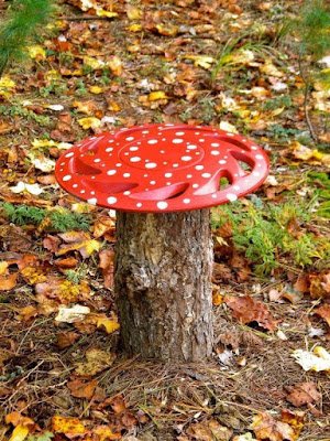 No jardim você pode utilizaras calotas e toda sua criatividade e transformá-las em flores