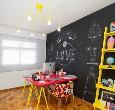 decoração com parede de lousa
