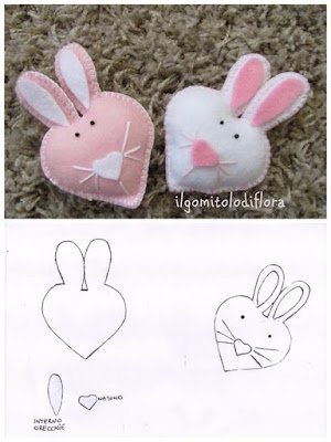 Moldes para fazer coelhos de feltro e tecido
