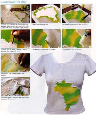 Você pode bordar, colar, costurar e até pintar renovando uma peça de roupa básica e deixando-a no estilo verde amarelo. Também é possível utilizar miçangas, retalhos, botões, lantejoulas e pedrarias.