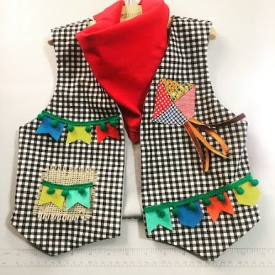 para ter um traje incrível para a festa junina, você não precisa comprar roupas novas. Use sua criatividade, misture estampas, adicione cores, laços e fitas, e customize suas roupas com adesivos ou retalhos de tecido.