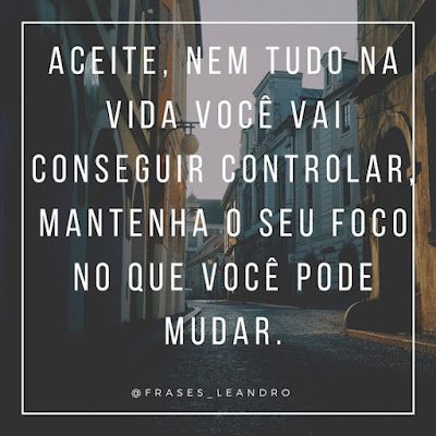 Situações que você não pode controlar:  Por mais que gostaríamos de ter o controle total sobre tudo, a vida simplesmente não funciona assim. Então, respire fundo e solte um sonoro "foda-se" para as coisas que estão além do seu controle. Concentre-se no que está ao seu alcance e deixe o resto seguir seu curso.