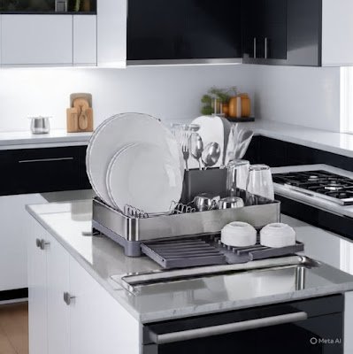 Escorredor de Louças Compacto em Aço Inox com Bandeja Extensível e Sistema de Drenagem para Cozinhas Modernas