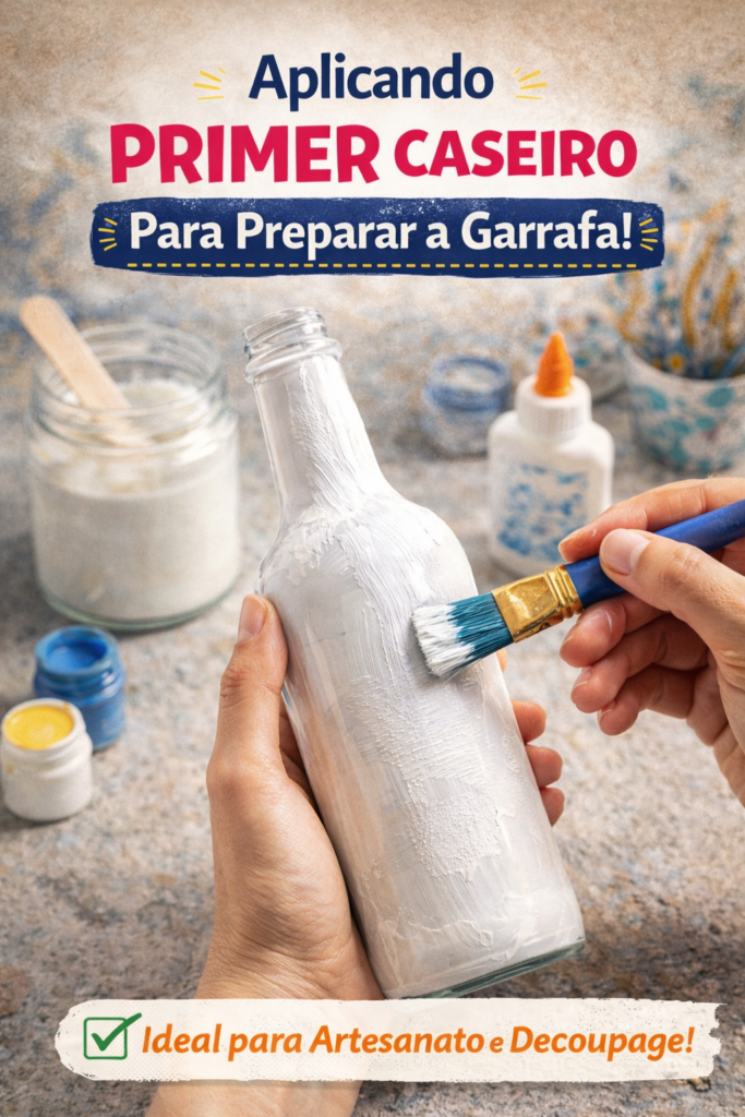 Aplicando primer para acabamento artesanal em garrafa 